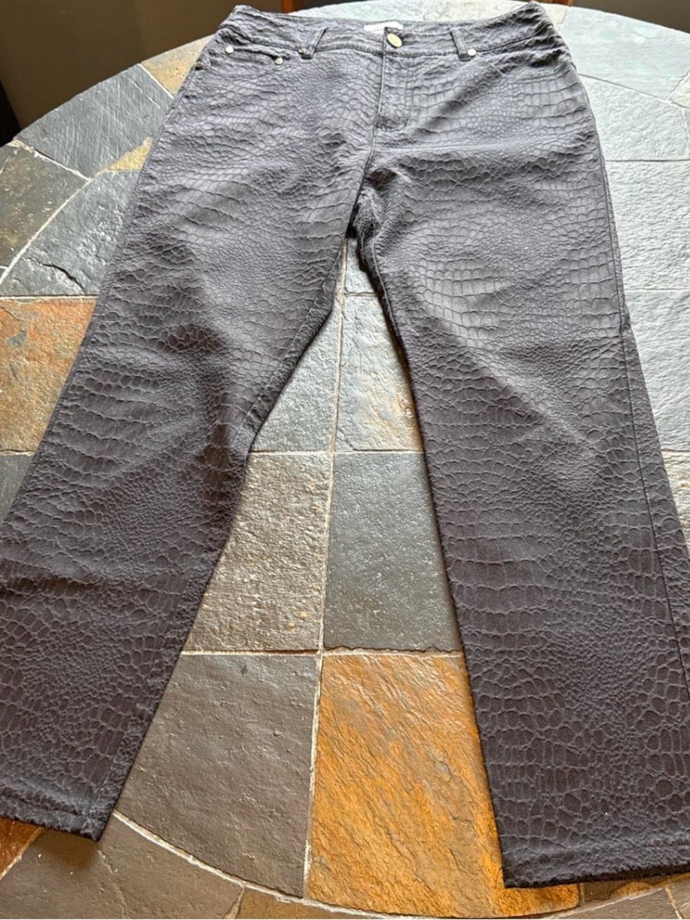 Textured Black Straight-Leg Pants